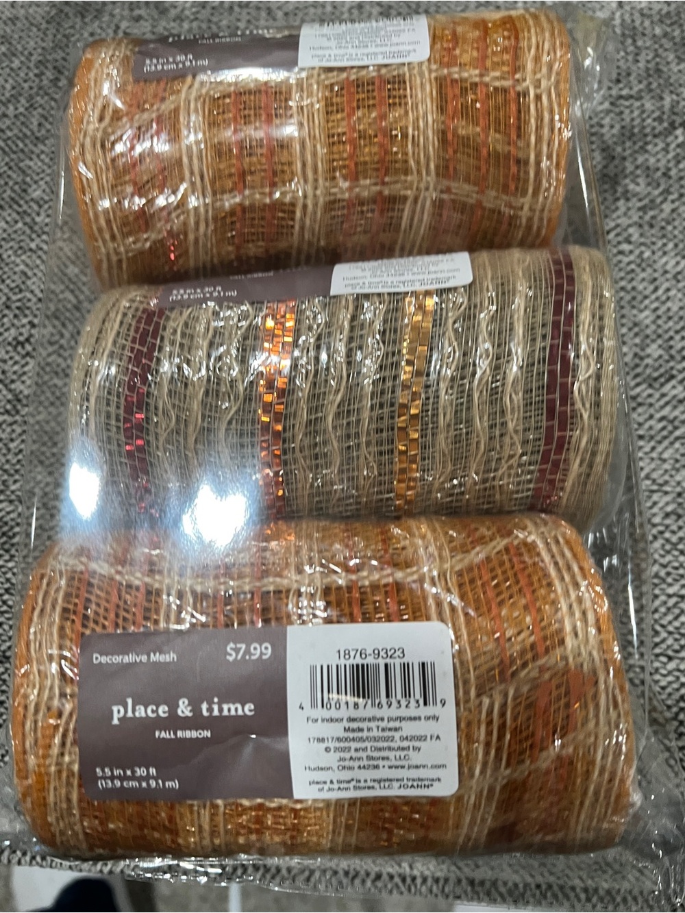 place & time Fall Decorative Mesh Wreath Ribbon - Orange/Brown
